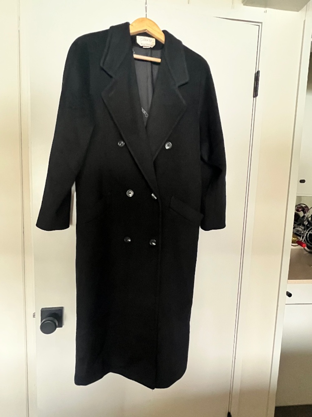 Vintage 80s Cassidy 100% Pure Wool Maxi Coat Double Breasted Black - Picture 3 of 7